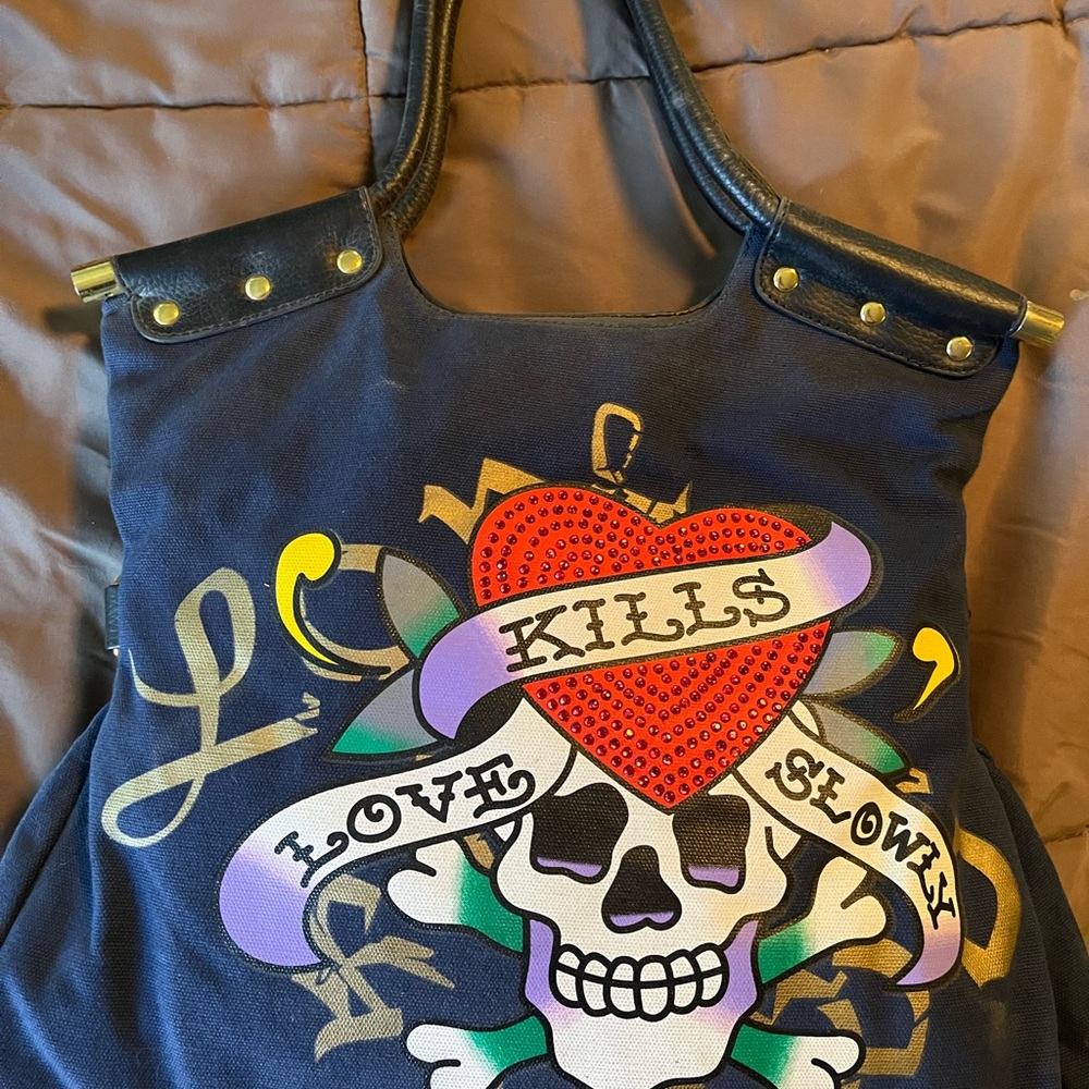 Ed Hardy Skull and Heart Tote Bag